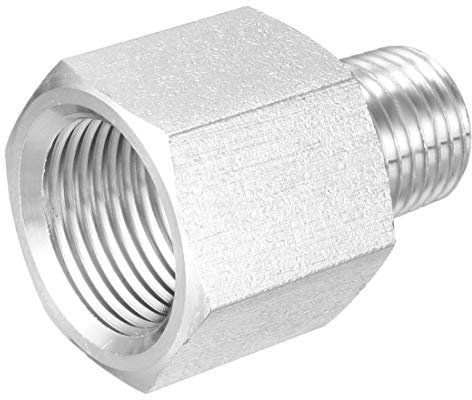 sourcing map Pipe Fitting Reducer Adapter 1/4 NPT Male to 3/8 G Female, Stainless Steel for Water Oil Air Pressure Gauge
