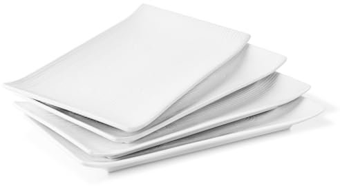 Flexzion Piatti bianchi servizio da portata in porcellana, Piatti di ceramica moderni rettangolari, Pacco da 4 tagliere da mostra per festa cucina cena cibo torta dolce grigliata carne pesce sushi