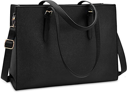 NUBILY Handtasche Shopper Damen Große Schwarz Handtasche Leder Umhängetasche Arbeitstasche Gross Laptop Business Schule Taschen 15.6 Zoll