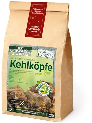 ORIGINAL LECKERLIES Rinderkehlköpfe 2kg, Kauartikel, Kausnack, Langer Kauspaß, fleischig, groß, natürliche Kalziumquelle, Leckerlie, Naturprodukt für Hunde, barfen