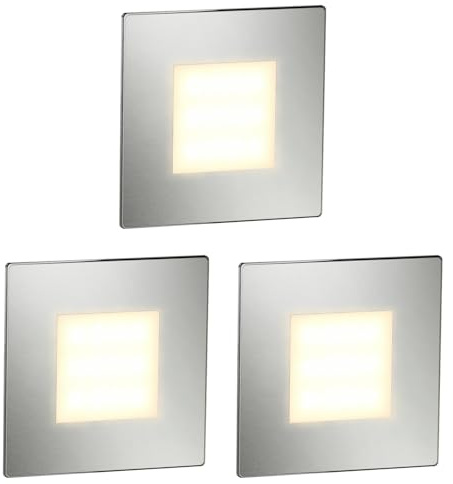 ledscom.de 3x LED Treppenlicht/Wandeinbauleuchte FEX für innen und außen, eckig, edelstahl, 85 x 85mm, warmweiß