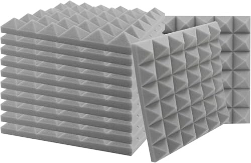 SK Studio 12 Stück Akustikschaumstoff Noppenschaumstoff Akustik Schaumstoff Schall Dämmung für Tonstudio Schallabsorbierende Dämpfungswand Schaumpyramide 30x30x2.5cm, Grau