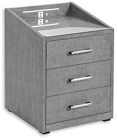 Stella Trading MOON Nachttisch Boxspringbett, Uran Dunkelgrau - Funktionaler Nachtschrank mit USB-Anschluss und LED-Beleuchtung - 47 x 61 x 46 cm (B/H/T)