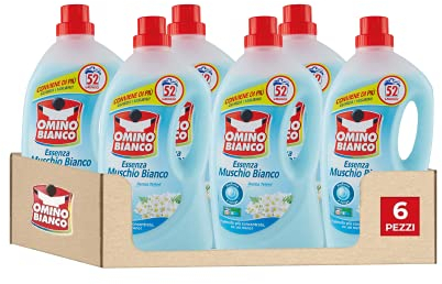 Omino Bianco - Flüssigwaschmittel für Waschmaschine, frischer Duft mit weißem Moschusssenz, 312 Waschladungen, 2600 ml x 6 Packungen