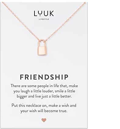 LUUK LIFESTYLE Collana con Ciondolo Diverso con carta Friendship, 50cm | Ciondolo Diverso, Acciaio Inossidabile, Impermeabile, Ipoallergenico, Catena Regolabile, Idea Regali donna, Lei