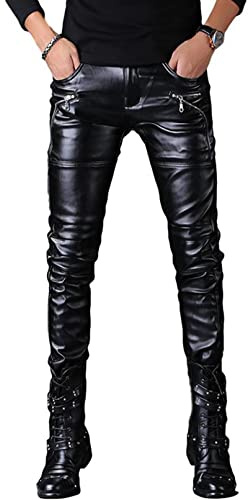 Idopy Pantaloni da motociclo da uomo Rock Punk Hip Hop in ecopelle, Nero 149, XXL