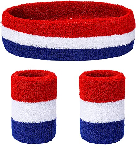 Yolev Ensemble de Bandeau Anti-Transpiration à Rayures et Bracelets de Sport - 1 Bandeau et 2 Bracelets pour Hommes et Femmes