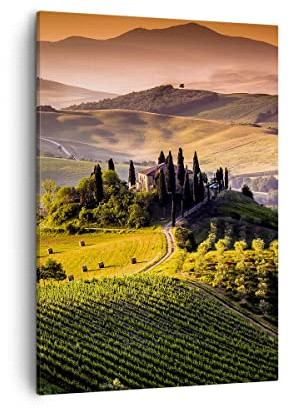 ARTTOR Bilder auf Leinwand 50x70 cm Wandbild Landschaften Natur - 2465 | Landwirtschaft Bauernhof Toskana Vertikal Klein Wanddekoration Wohnzimmer Schlafzimmer Wandkunst Wanddeko Kunstdruck ARTTOR