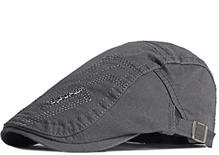 Barett Cap Flache Kappe Baumwolle Herren Schiebermütze Bestickt Retro Mütze Vintage Zeitungsjunge Hut Lässig Mode Cabbie Entenschnabel Visier Zeitungsjunge Hut Erwachsenengröße (55-60Cm) Grau