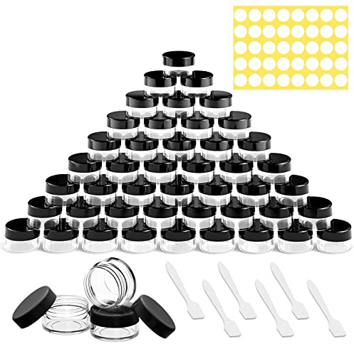 Anruyi 68 Pièces Pots Cosmétiques Vides, 3/5/10ml, Noir | Contenants Vides Cosmétiques, Mini Spatule Cosmétique Incluse, Gommettes Autocollantes Rondes