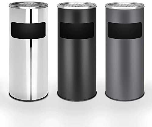 Jago® Cenicero de Pie- 30L, 60,5cm de Altura, Acero Inox/Hierro, Antideslizante, para Interior/Exterior, Color a Elegir -Papelera con Cenicero, Cubo de Basura para Oficina, Jardín (Plateado)