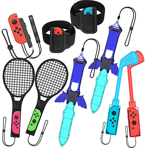 Numskull Nintendo Switch Sports Joy-Con Zubehör Mega-Pack - (2x Golf Clubs, 2x Rackets, 2x Arm Bands, 2x Swords, 2x Handgelenksbänder) - Bundle für Nintendo Switch Sports