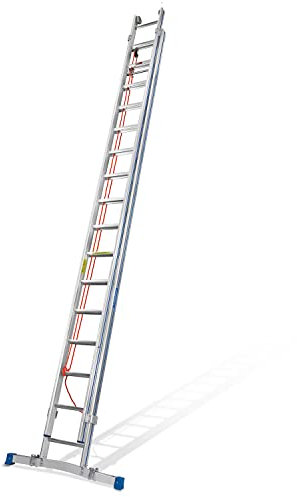 Bavaria Seilzugleiter 8,3m aus Aluminium mit Fallhaken & Traverse I höhenverstellbar in 280mm Schritten I standsicher, stabil & mit geriffelten Sprossen I 26kg, bis 150kg belastbar