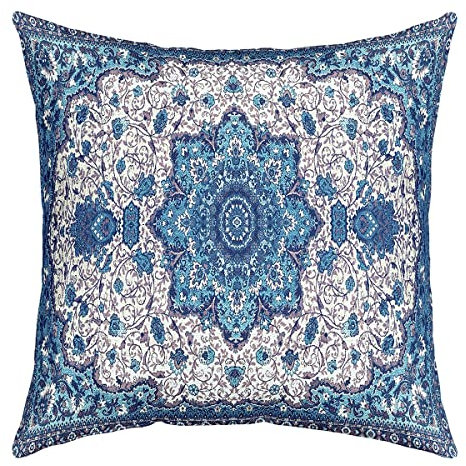 Persische Kissenbezug 60x60 Oriental Dekorative Kissenbezug,Jahrgang Blumen Deko Accent Kissenbezug Retro Tribal Muster Dekorativer Kissenbezug,Traditionelle Boho Blau Ästhetische Mandala Dekor