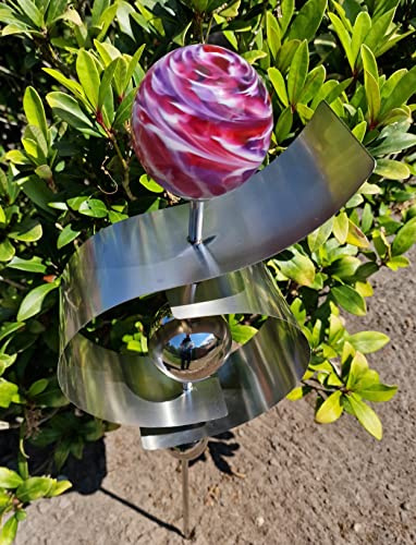 Jürgen Bocker Garten-Ambiente Gartenstecker Glaszauber Jupiter Malve 100 cm aus Edelstahl matt gebürstet mit Einer Glaskugel in Malve