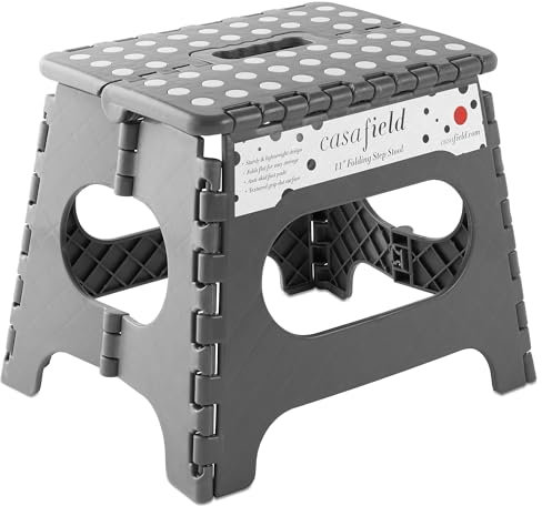 Casafield Sgabello pieghevole con manico, 28 cm, grigio, portatile, pieghevole, in plastica, per bambini e adulti, da utilizzare in cucina, bagno e camera da letto