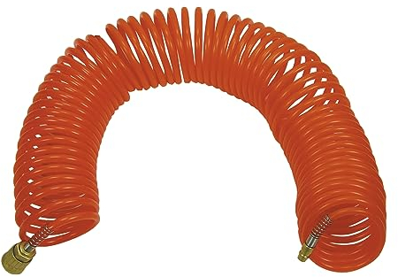 ABAC Tubo flessibile spiralato per aria compressa, diametro esterno 8 mm e diametro interno 6 mm. Completo di raccordi ad innesto rapido universali alle estremità. Lunghezza 15 metri