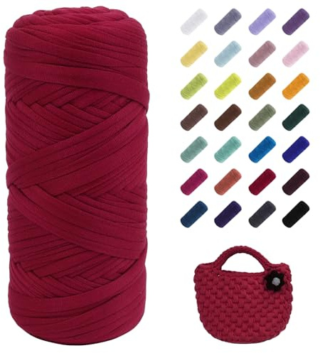 Uiopa Trapillo para Crochet, 200g/60m Hilo Crochet de Camiseta, Hilo Grueso Trapillo para DIY y Tejido, Bolso de Mano, Manualidades, Decoración Hogareña (Rojo)