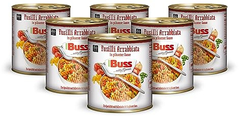 Buss Pasta Gerichte - Fusilli mit pikanter Arrabbiata Sauce, 6 x 800g