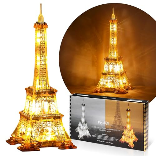 FUNPOLA 13 Inch LED 3D Puzzle for Adults Eiffel Tower Building Model - Model Kit for Adults to build - Landmark of Paris At Night - 3D Acrylic Puzzle Décor Lamp DIY Ornament Nightlight