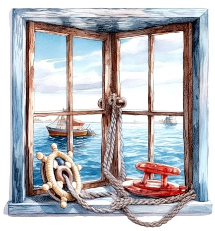GRAZDesign Wandtattoo Fenster Maritim für Bad und Wohnzimmer, Wandaufkleber Watercolor Stile, Ozean, in vier Größen - 57x57cm