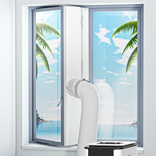 Hon&Guan 400 cm / 158 Inch Portable Air Conditioner Window Seal Kit with Double Zip Powerful Adhesive Tap, 210D Oxford Cloth Wear Resistant Waterproof for Air Conditioner, Tumble Dryer