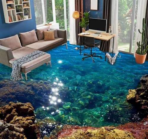 Benutzerdefinierte Wandbild Tapete 3D Blaues Meer 3D Bodenfliesen Wandbilder Aufkleber Badezimmer Wasserdicht Selbstklebendes Vinyl 3D Wallpaper,250 * 175cm