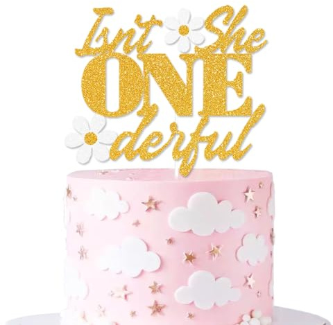 Isn't She ONEderful Cake Topper 1st Birthday Cake Topper Baby Girl's Boho Daisy Cake Decorations for 1st Birthday Baby Shower Gender Reveal Party Supplies
