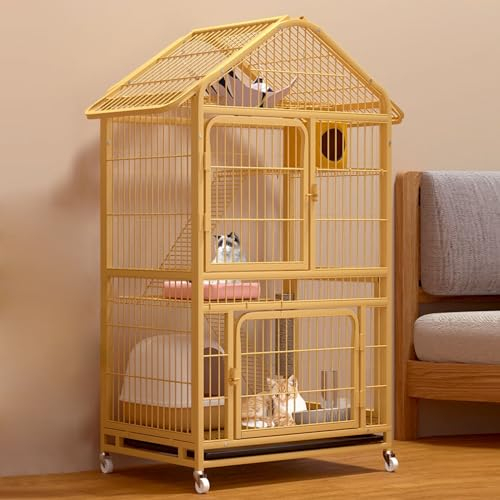 WRYsqbhjyb Großes Katzenkäfig, Katzengehege Aus Metall mit Rädern, Katzenbox Transportbox Katzengehege Balkon Katzenbox Groß, Katzenwohnung für 1-3 Katzen (Size : 30.7x21.2x57in)