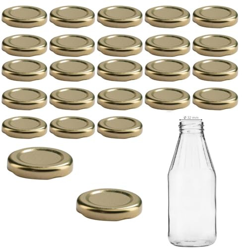 mikken 25 Deckel TO43 4,5 cm für Glasflaschen Twist-Off Ersatzdeckel Schraubdeckel für Milchflaschen und Saftflaschen Farbe gold