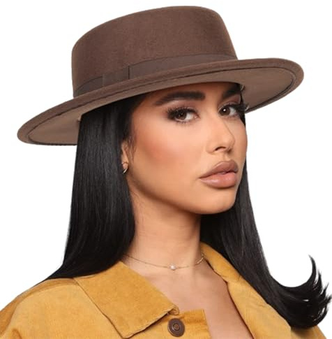 INOGIH Classic Boater-Fedora-Hat Wide-Brim Panama-Jazz Hat Flat-Top-Porkpie Felt Hat for Men Women