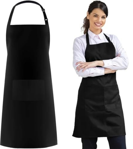 NJCXOLA Kochschürze, Verstellbare Schürze,Schwarz Schürze für Männer Frauen, Küchenschürze für Küche, Restaurant, Café