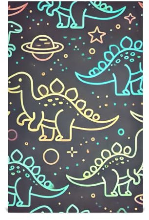 ODAWA Neon Dinosaur with Planets Dish Towels Dish Cloths for Washing Dishes Dish Cloth for Household Cleaning (18x 28, 4 Pack)