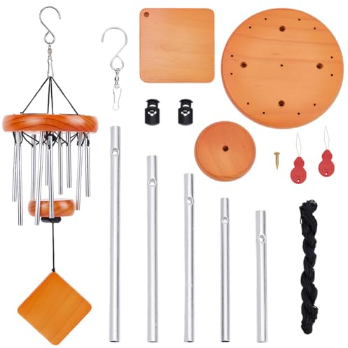 AHANDMAKER Windspiele Für Den Außenbereich Tiefer Ton Mit 10 gestimmten Röhre Und Haken Elegantes Rundes Windspiel Gedenk Windspiele als Gartendekoration Garten, Terrasse, Hof, Zen-Dekoration, Orange