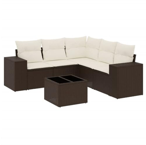 vidaXL Garten Sofagarnitur mit Kissen 6-TLG., Gartenmöbel Gartengarnitur, Sitzgruppe Sitzgarnitur, Lounge Sofa Garnitur Terrasse, Braun Poly Rattan