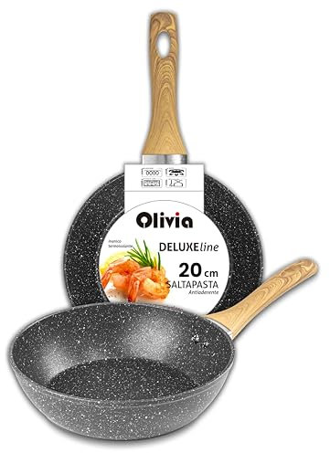 IPEA Padella Antiaderente Saltapasta per Pasta e Fritture - Induzione e Fornello a Gas - 20 cm - Wok - Padella Anti Aderente in Alluminio per Saltare la Pasta, Friggere Verdure, Risotto