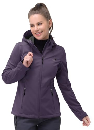 33,000ft Damen Softshelljacke Wasserdichte Funktionsjacke mit Kapuze | Atmungsaktiv, 4-Wegen Stretch, Winddicht, 4 Taschen, Reflektierendes LOGO, Übergangsjacke für Radfahren, Wandern, Outdoor