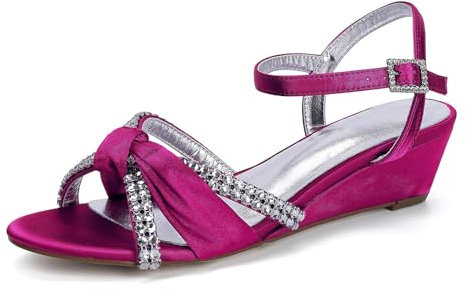 HFWXYSA Sandales Femme Été Compensées à Plateforme Escarpins Strass Sandale à Talon Compensé Mode Confort pour Soirée Mariage Chaussure,Fuchsia,39 EU