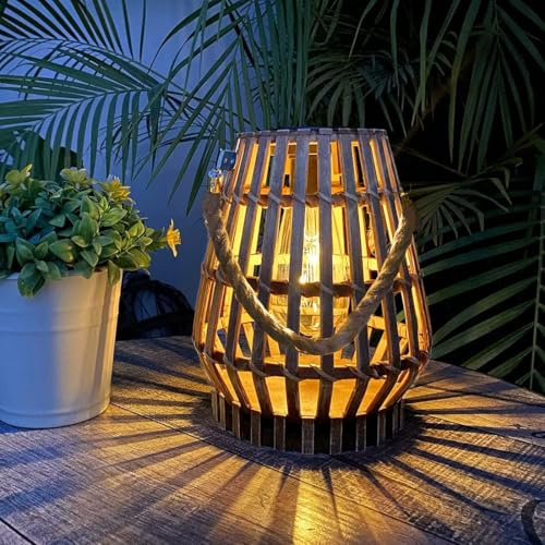 Solar Laterne Außen Hängend Bambus Wasserdichte Solarleuchte | Automatische Ein/Aus, Solarenergie Aufladung, 8-10 Stunden Leuchtdauer, Balkon, Terrasse, Innenhof Garten Außendekoration