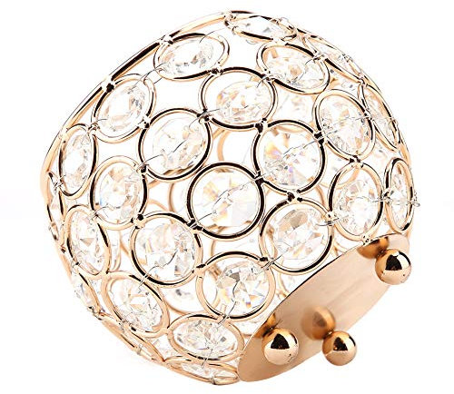 Generic Candalos de Cristal, Soporte para la Luz del té Candelador de Velas de Tejido Artificial Soporte de Cristal con de Luz de té de Brillante para Boda (Gold)