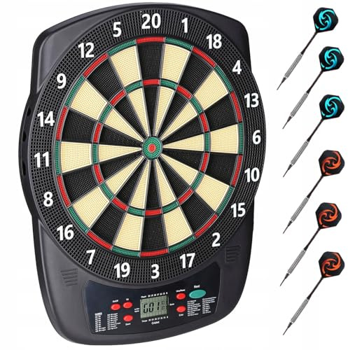 Diana de Dardos Electrónica Automática de Dardos Blandos con 4 Pantallas LCD 32 Juegos 590 Variaciones Dardos para 1 a 8 Jugadores FDC015