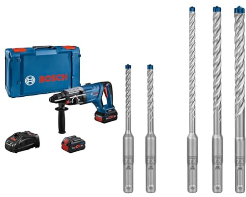 Bosch Professional 18V System Akku-Bohrhammer GBH 18V-28 D + 5x Expert SDS plus-7X Hammerbohrer Set (für Stahlbeton, Ø 5-10 mm)
