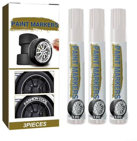 Lot de 3 marqueurs permanents blancs pour projets artistiques de pneus, à utiliser sur les voitures, vélos, et plus avec formule d'encre