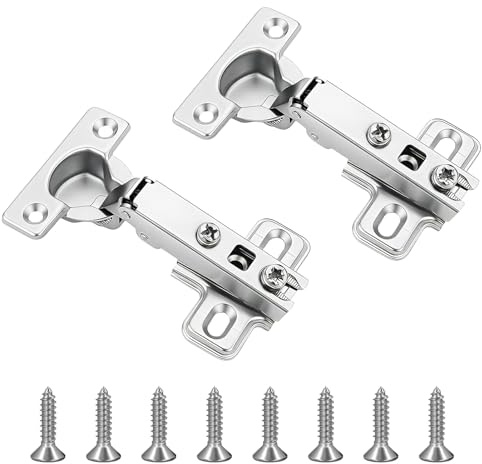 2PCS Slide-on 35mm Kitchen Cabinet Wardrobe Door Hinge Units Door Hinges Soft Close Cupboard 110 Degree Self Close Full Overlay Standard Hinge-Nickel Plated Folding Full Overlay Mute Eight Screws