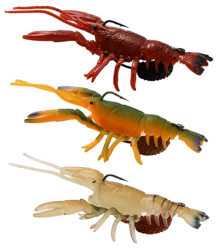 Blueshyhall 3 Stück Krebsköder Set, Flusskrebs Köder Kunstköder Gummi Köder Jig Head mit VMC Haken, Hohlkern Flusskrebsförmig Fisch Angelköder für Hecht, Zander, Barsch Süßwasser
