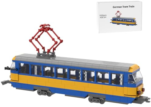 Zug Bausteine Set, 619 Teile Retro MOC Deutsche Tram Klemmbausteine Bausatz zum Selberbauen, Detailliertes Modell für Sammler & Dekoration für Jugendliche & Erwachsene, MOC-184729 (Statisch)