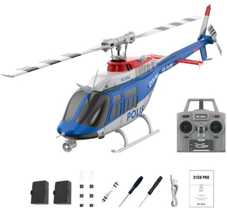 RCXTechPro RC ERA BELL206 C138PRO 6CH 3D Flybarless RC Hubschrauber mit optischem Fluss-Schwebeflug, bürstenlosem Motor, Höhenhaltung – RTF Einrotor-Flugzeug für Erwachsene Piloten