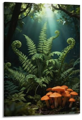 Woodland Green Fern Wall Art Poster Dark Cottagecore Print Botanical Moody Vintage Oil Painting Dark Academia Wall Art Vintage Decor Aesthetic (3) 12x18inch(30x45cm)