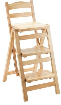 Sgabello pieghevole in legno, scala a 3 gradini, con capacità di carico di 150 kg, per risparmiare spazio, per casa e ufficio