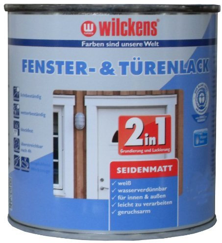 Wilckens 2in1 Türen und Fensterlack weiss inkl. Pinsel von E-Com24 zum Auftragen (2 in 1 375 ml seidematt)